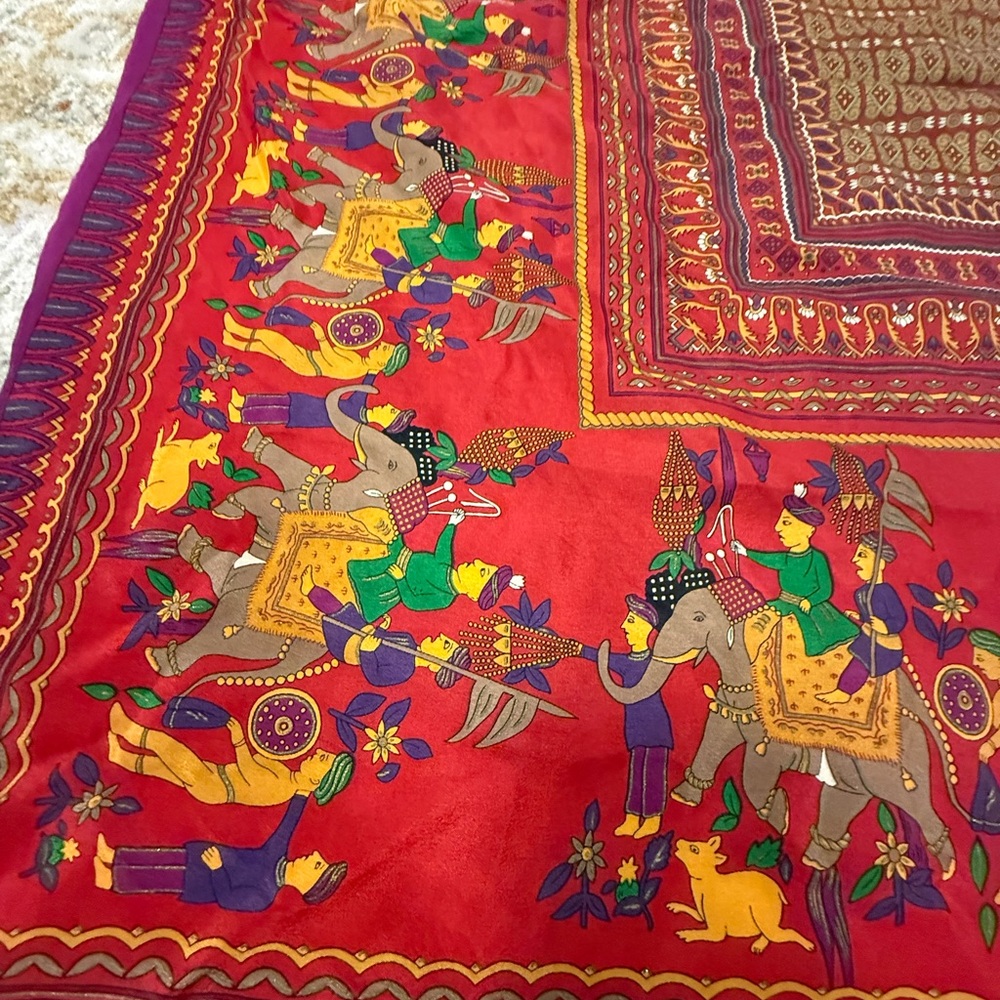 VTG Oscar De La Renta Vibrant Red Tapestry with Elephant Motif - Picture 3 of 13
